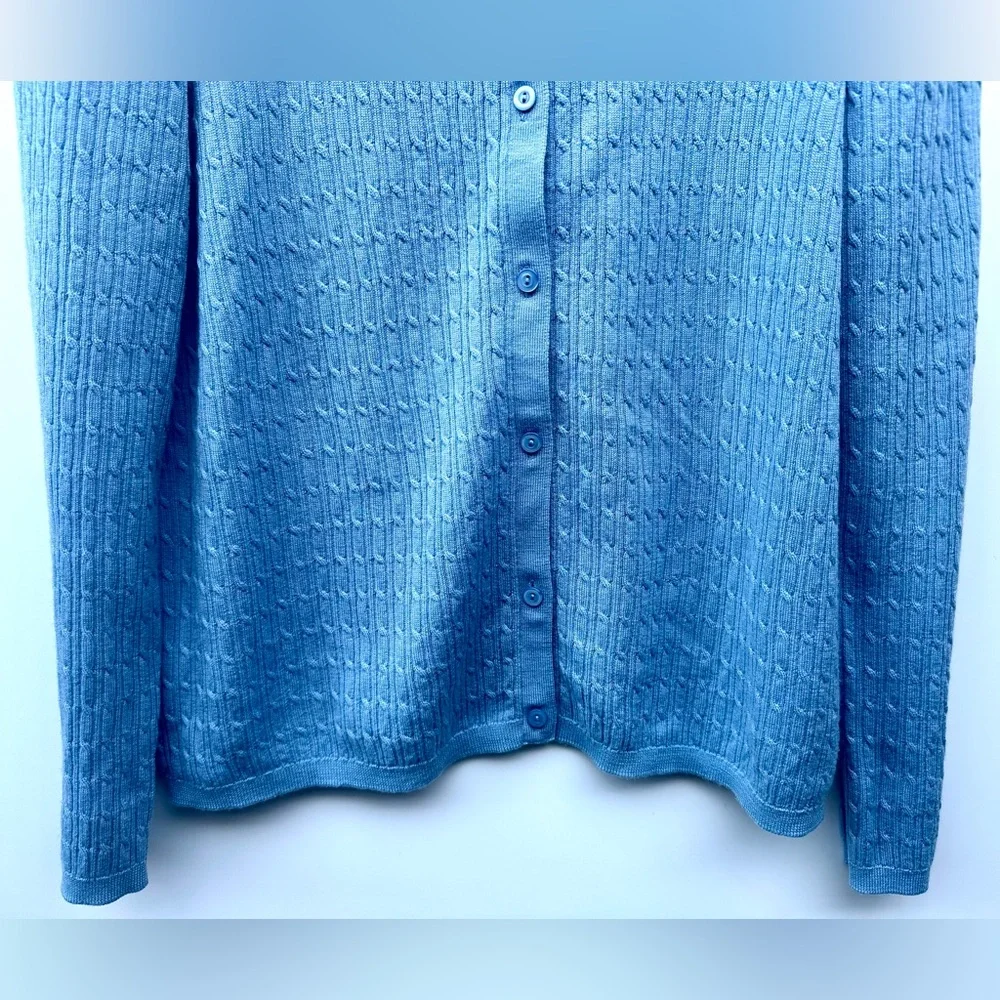 EUC Pendleton Merino Cable Knit Blue Textured Women's Cardigan Sweater, XL - Picture 4 of 12